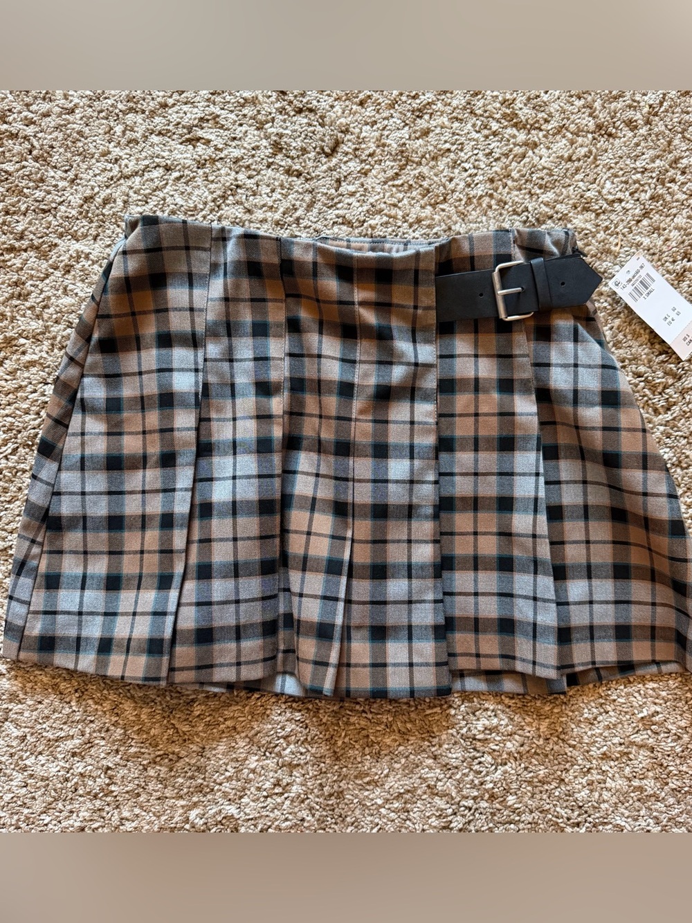 Abercrombie and Fitch Blue and Brown Plaid Belted Skort